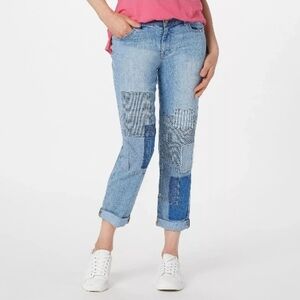 NWT women's LOGO Lavish by Lori Goldstein boyfriend patch jeans Size 6